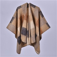 (128x150cm710G)( Brown) lady shawl Autumn and Winter brief grid imitate sheep velvet slit thick warm Coat