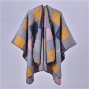(128x150cm710G)( gray  yellow) lady shawl Autumn and Winter brief grid imitate sheep velvet slit thick warm Coat