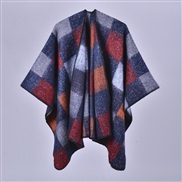 (128x150cm710G)( Navy blue) lady shawl Autumn and Winter brief grid imitate sheep velvet slit thick warm Coat