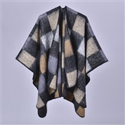 (128x150cm710G)( black ) lady shawl Autumn and Winter brief grid imitate sheep velvet slit thick warm Coat