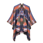 (130x150cm)(rhombus  blue ) big shawl occidental style ethnic style fashion slit Jacquard wind Autumn and Winter thick 