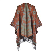 (130x150cm)(rhombus orange)Bohemia big shawl occidental style fashion thick imitate sheep velvet two scarf