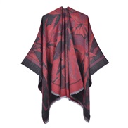 (130x150cm)( black  red ) wind Double surface tassel slit shawl four brief warm cardigan