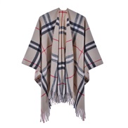 (130*150CM)( Brown)occidental style warm shawl lady spring slit tassel Stripe grid
