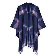 (130*150CM)( Navy blue)occidental style warm shawl lady spring slit tassel Stripe grid