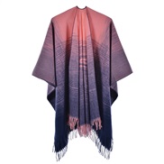 (130*150CM)( Gradual change pink Navy blue)occidental style warm shawl lady spring slit tassel Stripe grid