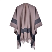 (130*150CM)( frame  khaki)occidental style warm shawl lady spring slit tassel Stripe grid
