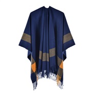 (130*150CM)( frame  Navy blue)occidental style warm shawl lady spring slit tassel Stripe grid