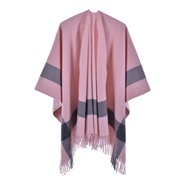 (130*150CM)( frame  Pink)occidental style warm shawl lady spring slit tassel Stripe grid