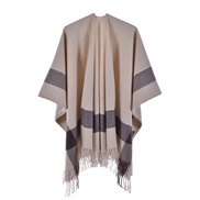 (130*150CM)( frame  Beige)occidental style warm shawl lady spring slit tassel Stripe grid