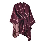 (130x150cm)( Red wine)Autumn and Winter slit warm shawl occidental style classic grid belt cardigan