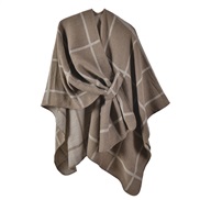 (130x150cm)( khaki)Autumn and Winter slit warm shawl occidental style classic grid belt cardigan