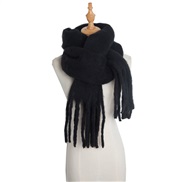 (215cm)( black)occidental style autumn Winter woman shawl long tassel color thick pure color scarf