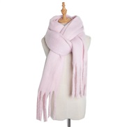 (215cm)( Pink)occidental style autumn Winter woman shawl long tassel color thick pure color scarf