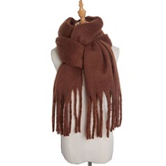 (215cm)( brown)occidental style autumn Winter woman shawl long tassel color thick pure color scarf