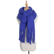 (215cm)( Navy blue)occidental style autumn Winter woman shawl long tassel color thick pure color scarf