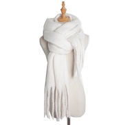 (215cm)( Beige)occidental style autumn Winter woman shawl long tassel color thick pure color scarf