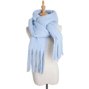 (215cm)(sky blue )occidental style autumn Winter woman shawl long tassel color thick pure color scarf