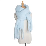 (215cm)( blue)occidental style autumn Winter woman shawl long tassel color thick pure color scarf