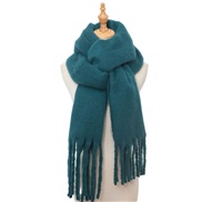(215cm)occidental style autumn Winter woman shawl long tassel color thick pure color scarf