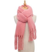 (215cm)occidental style autumn Winter woman shawl long tassel color thick pure color scarf