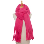 (215cm)( rose Red)occidental style autumn Winter woman shawl long tassel color thick pure color scarf