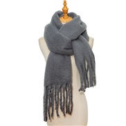 (215cm)( gray)occidental style autumn Winter woman shawl long tassel color thick pure color scarf