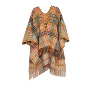 (155cm)(  pink yellow)belt sleeves sleeves shawl occidental style spring autumn Winter travel ethnic style tassel slit 