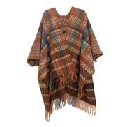 (155cm)(  brown)belt sleeves sleeves shawl occidental style spring autumn Winter travel ethnic style tassel slit shawl