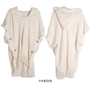 (   rice white) style shawl occidental style spring autumn Winter large size sweaters buttons hooded shawl