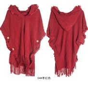 (80-100cm)(    purplish red) style shawl occidental style spring autumn Winter large size sweaters buttons hooded shawl