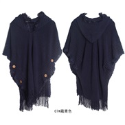 (80-100cm)(   Navy blue) style shawl occidental style spring autumn Winter large size sweaters buttons hooded shawl