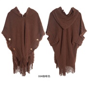 (80-100cm)(   Brown) style shawl occidental style spring autumn Winter large size sweaters buttons hooded shawl