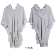 (80-100cm)(  gray) style shawl occidental style spring autumn Winter large size sweaters buttons hooded shawl