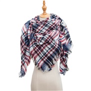 (135CM)(SJ    Navy blue red ) head occidental style shawl Collar autumn Winter big grid triangle scarf