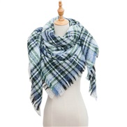 (135CM)(SJ    blue) head occidental style shawl Collar autumn Winter big grid triangle scarf