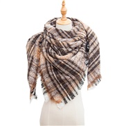 (135CM)(SJ    Brown) head occidental style shawl Collar autumn Winter big grid triangle scarf