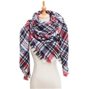(135CM)(SJ    Red wine) head occidental style shawl Collar autumn Winter big grid triangle scarf