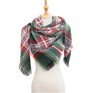 (135CM)(SJ    green) head occidental style shawl Collar autumn Winter big grid triangle scarf