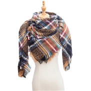 (135CM)(SJ   camel) head occidental style shawl Collar autumn Winter big grid triangle scarf