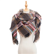 (135CM)(SJ   Brown) head occidental style shawl Collar autumn Winter big grid triangle scarf