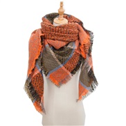 (135CM)(SJ  orange) head occidental style shawl Collar autumn Winter big grid triangle scarf