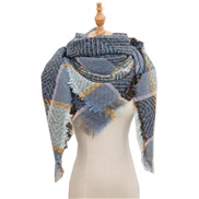 (135CM)(SJ   blue) head occidental style shawl Collar autumn Winter big grid triangle scarf