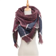 (135CM)(SJ   Red wine) head occidental style shawl Collar autumn Winter big grid triangle scarf