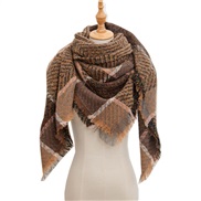 (135CM)(SJ   Brown) head occidental style shawl Collar autumn Winter big grid triangle scarf