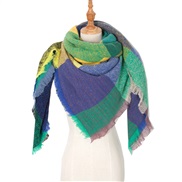 (135CM)(SJ  ) head occidental style shawl Collar autumn Winter big grid triangle scarf