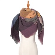 (135CM)(SJ   pink gray ) head occidental style shawl Collar autumn Winter big grid triangle scarf