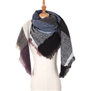 (135CM)(SJ    blue  gray ) head occidental style shawl Collar autumn Winter big grid triangle scarf