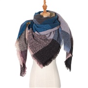 (135CM)(SJ   blue  pink) head occidental style shawl Collar autumn Winter big grid triangle scarf