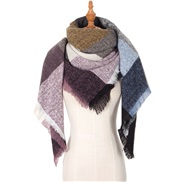 (135CM)(SJ   purple  black ) head occidental style shawl Collar autumn Winter big grid triangle scarf